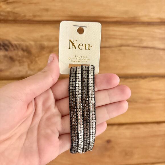 Marlyn Schiff Jewelry - Marlyn Schiff Metal Beaded Woven Cuff Bracelet Silver Bronze Toned Two Toned NEW